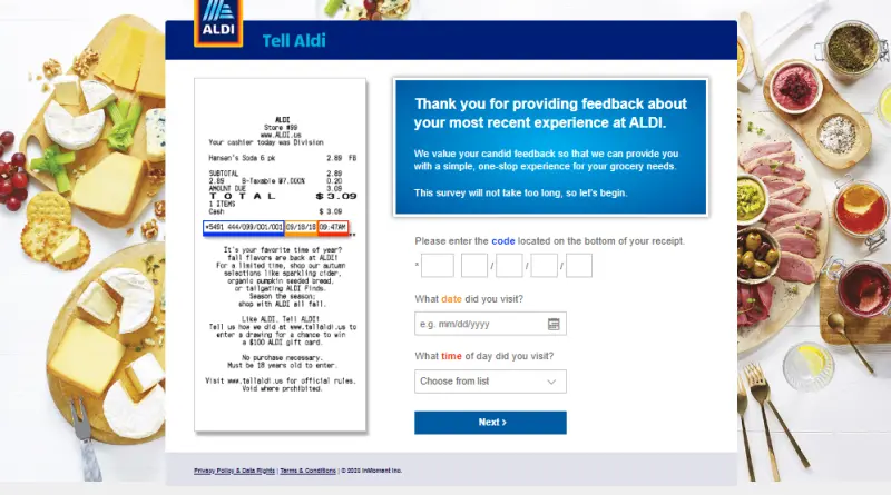 Enter in the Tell Aldi Survey